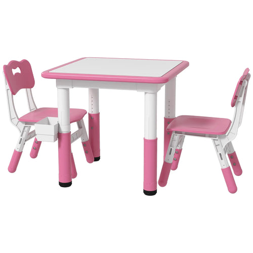 3 Pc Toddler Table Chair Set, Adjustable Height w/ Storage, Playroom, Pink