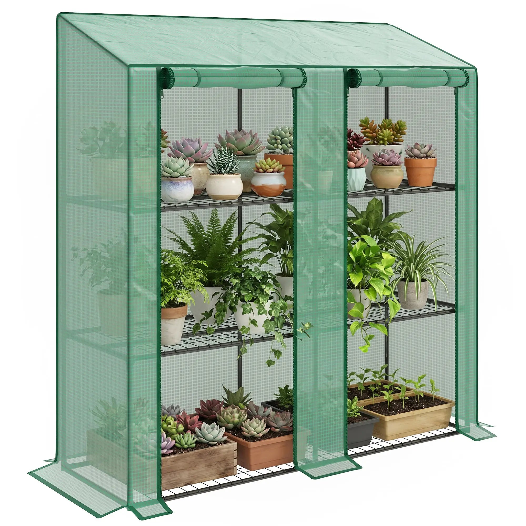 Portable Mini Greenhouse, 3 Tier Shelves, Reinforced PE Cover, 56.3