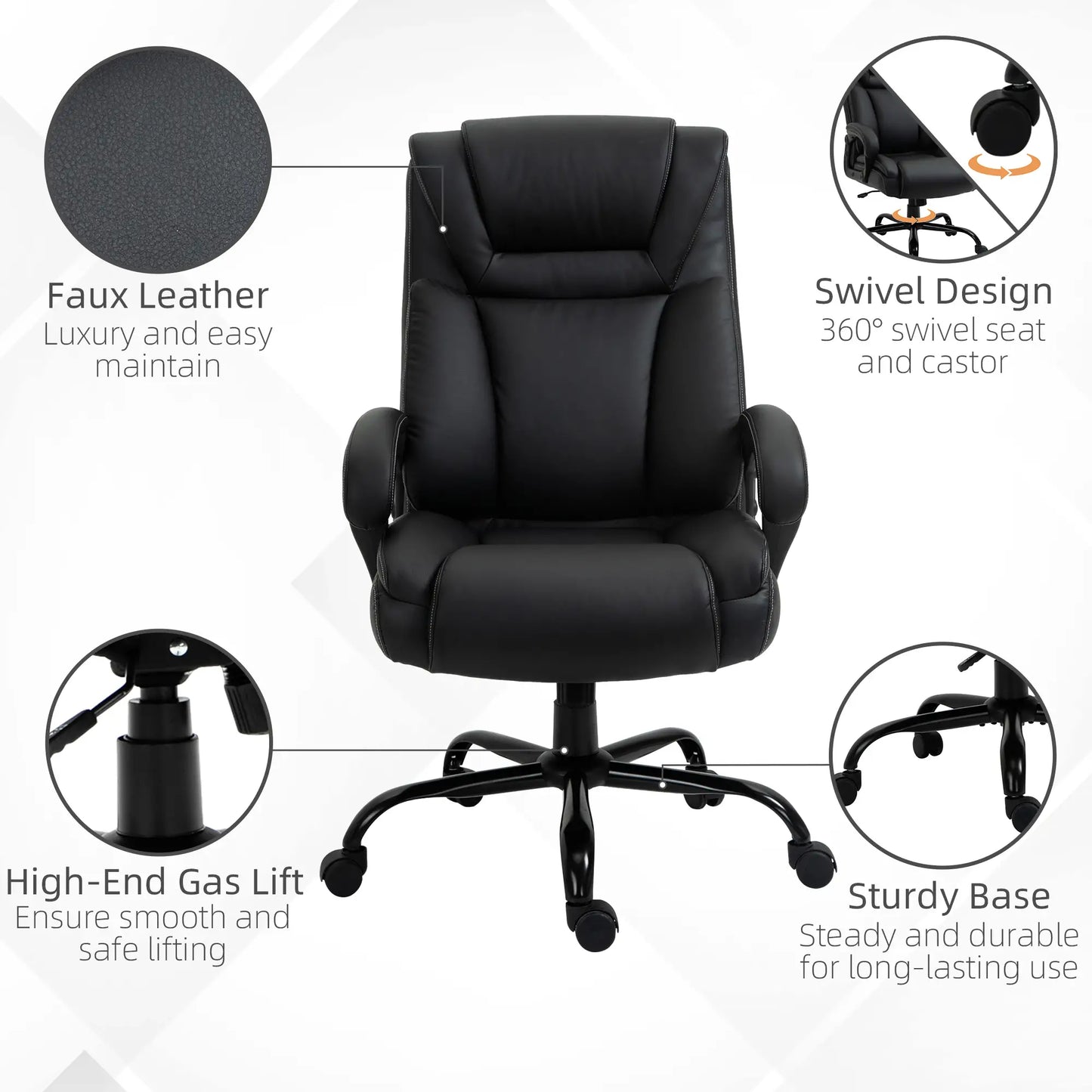 PU Leather Executive Office Chair, High Back, Adjustable Height, 400LBS, Black Executive & Manager Chairs at Gallery Canada
