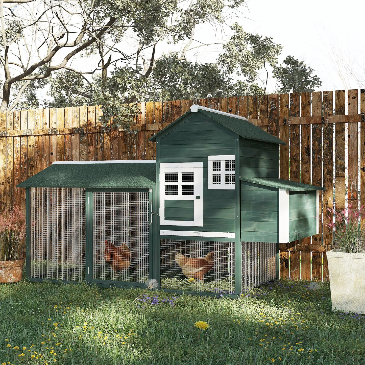 84" Wooden Chicken Coop, Rabbit Hutch, With Nesting Box, Green Chicken Coops at Gallery Canada