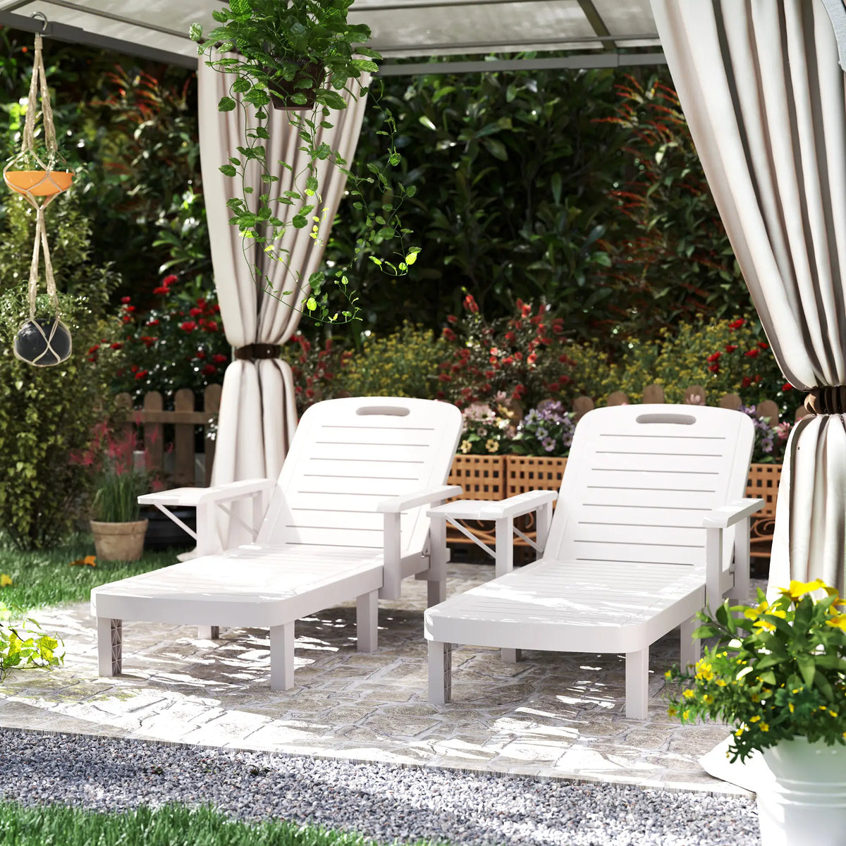 2 Tanning Chairs, 5 Position Adjustable, Foldable Side Table, White Lounger Chairs at Gallery Canada
