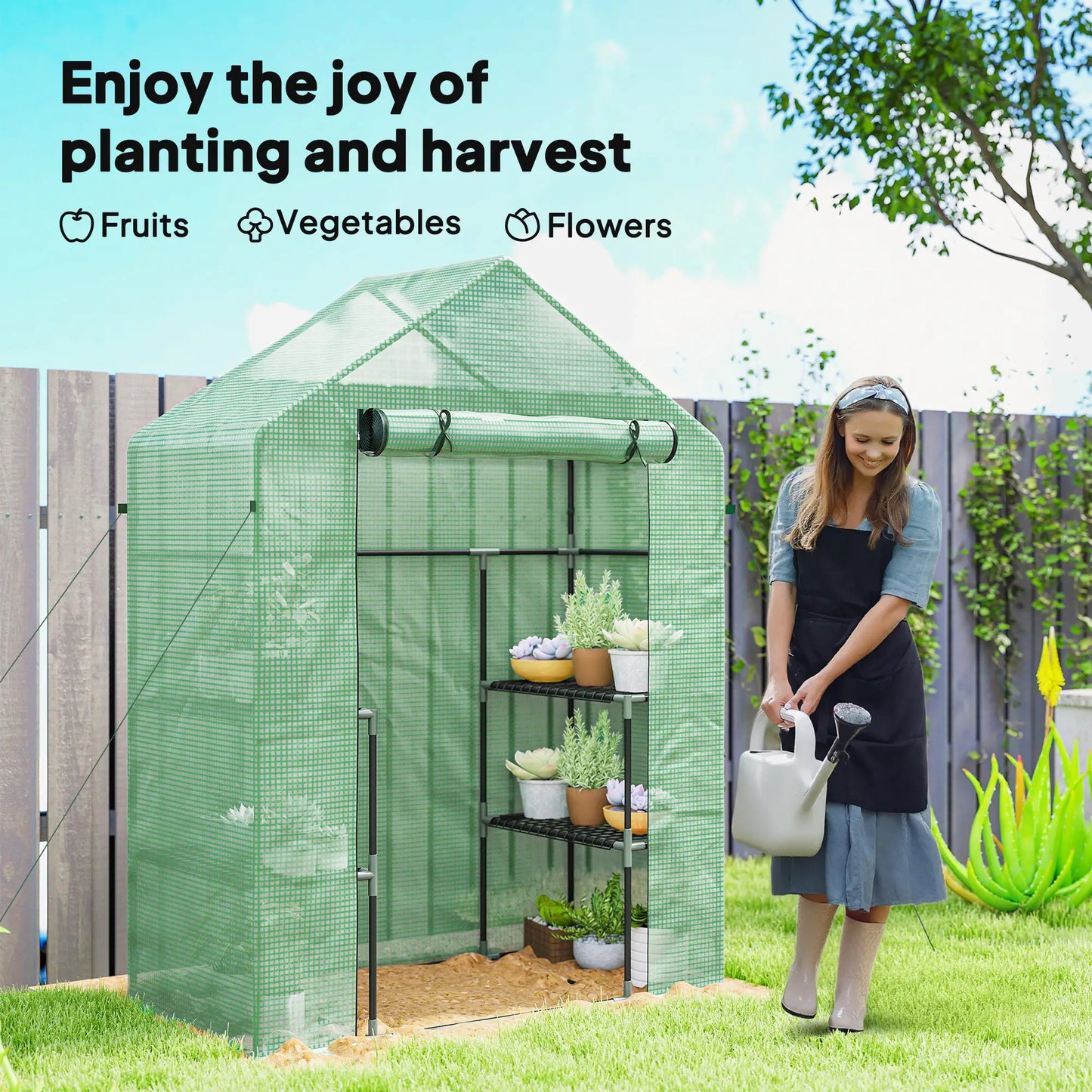 3-Tier Mini Greenhouse, 4 Shelves, Roll-Up Door, 56" x 29" x 77", Green Walk In Greenhouses at Gallery Canada