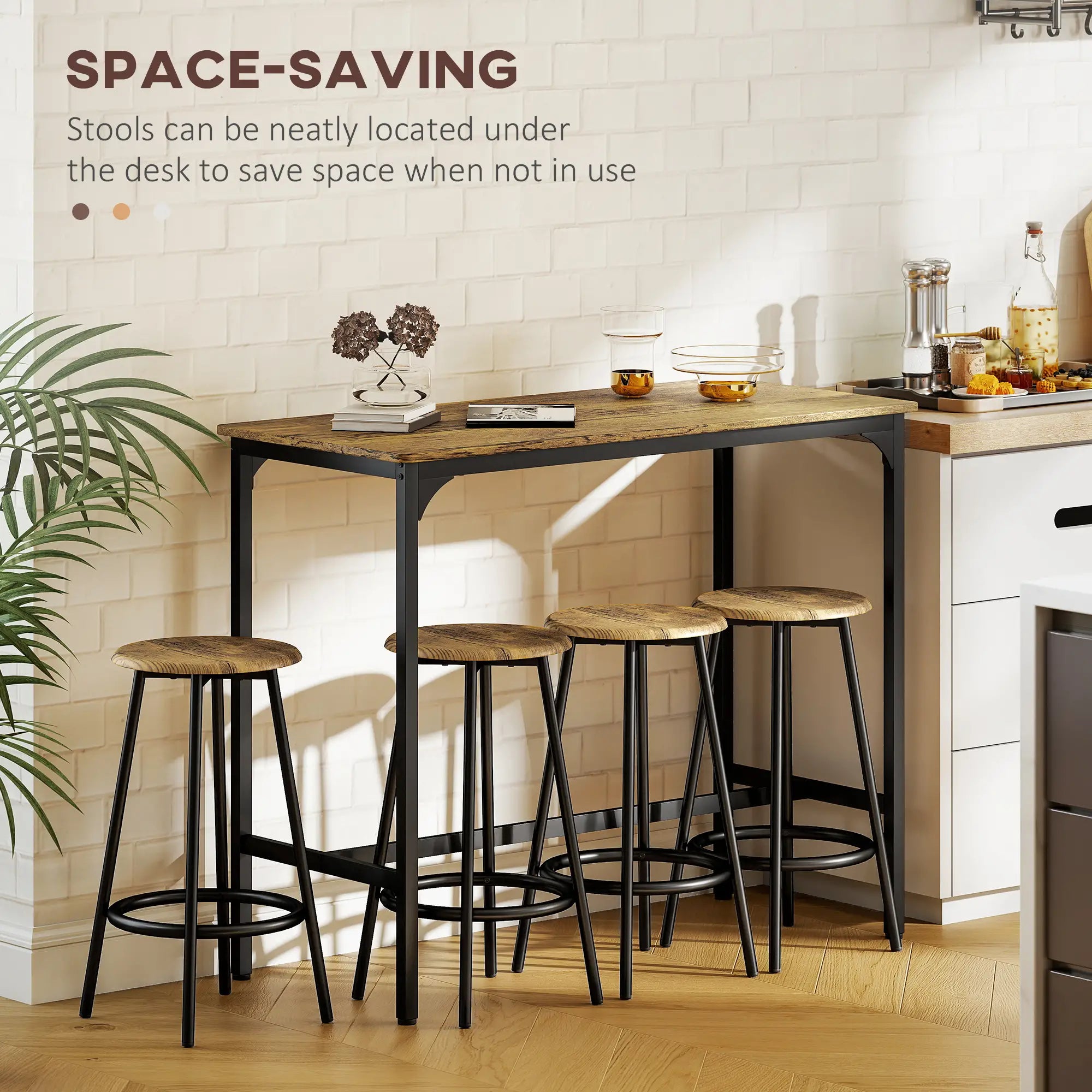 5-Piece Bar Table Set, Industrial Counter Height, Rustic Brown, Brown Bar Sets at Gallery Canada