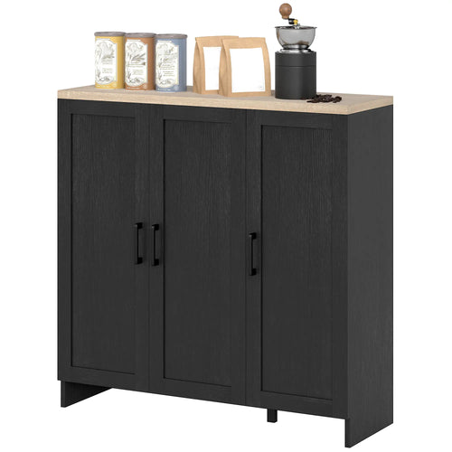 Modern Sideboard Buffet Cabinet, 3 Doors Adjustable Shelves, Black