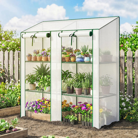 Portable Mini Greenhouse, 3 Tier Shelves, Reinforced PE Cover, 56.3"x18.1"x59.4", White Portable Greenhouses White at Gallery Canada