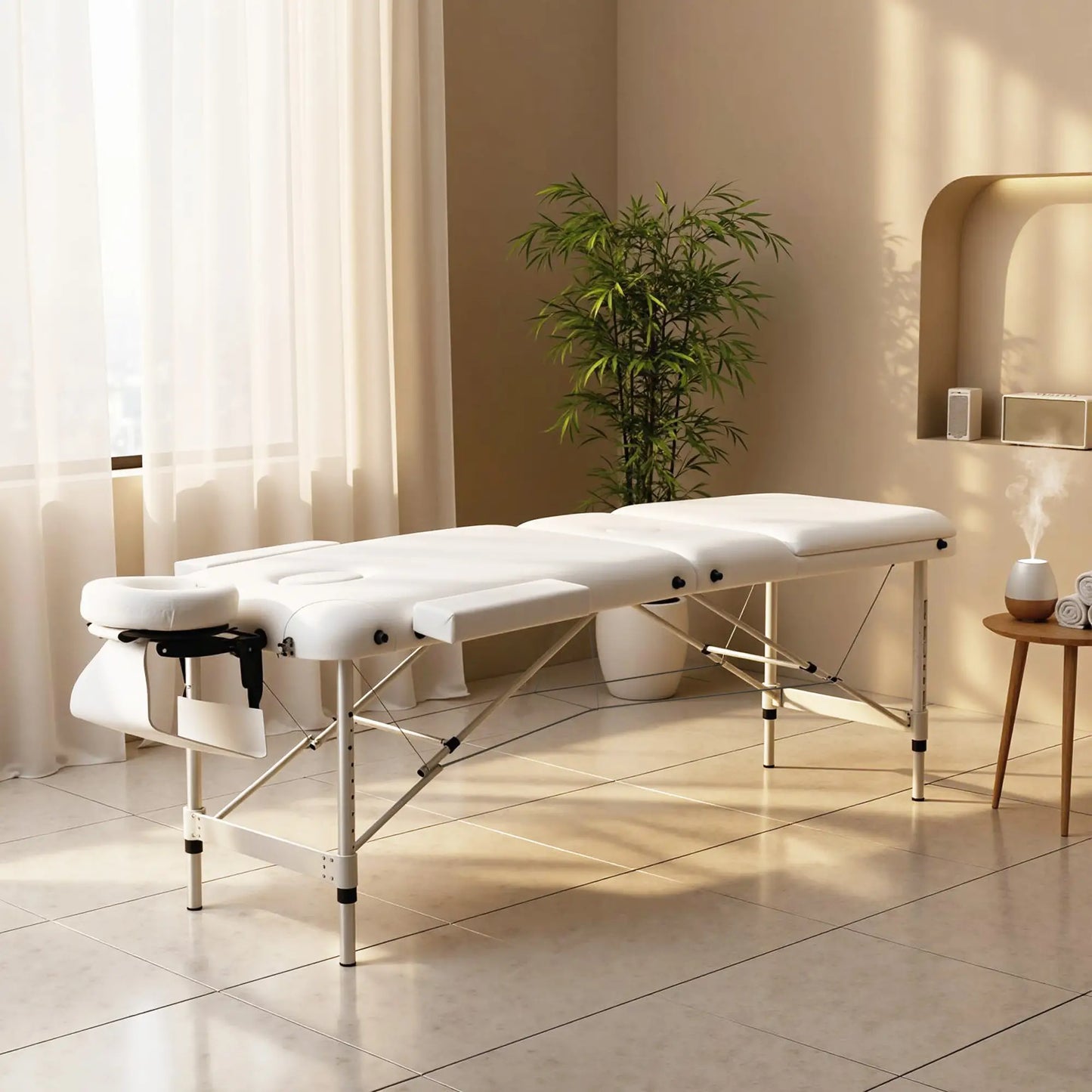 85" 3 Section Foldable Massage Table, Professional Salon Spa Facial Couch Bed, White Portable Massage Tables at Gallery Canada