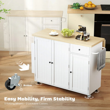 Kitchen Island Cart, Rolling Table with Drop Leaf, Drawer, Spice Rack, White Kitchen Islands & Kitchen Carts at Gallery Canada