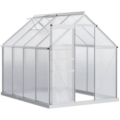 6' x 8' x 6.5' Walk-in Greenhouse, Polycarbonate, Adjustable Roof Vent, Sliding Door, Clear Walk In Greenhouses Clear, Silver at Gallery Canada