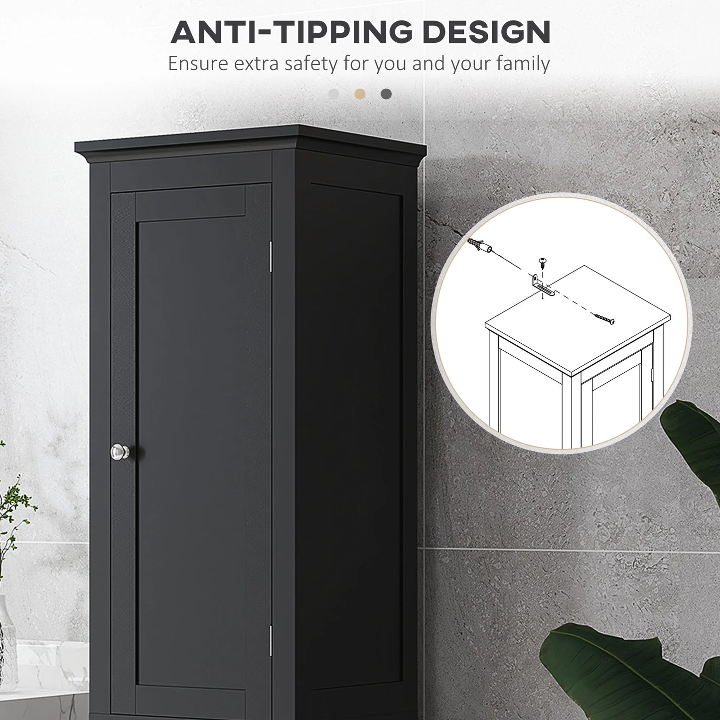 Tall Bathroom Cabinet, Freestanding Storage Organizer, 15" x 13" x 63", Black Bathroom Cabinets at Gallery Canada