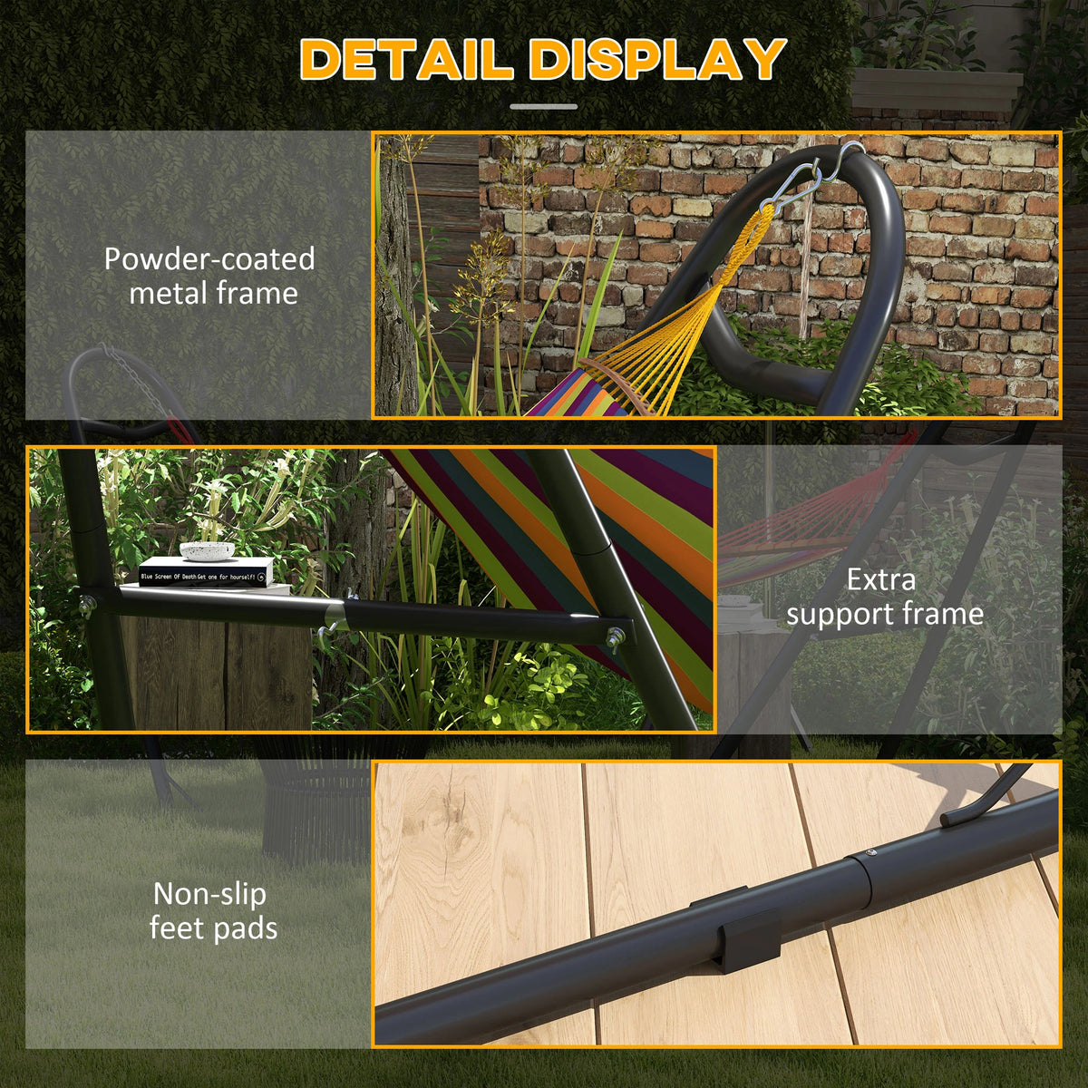 10.3Ft Adjustable Hammock Stand, Fits 9-14Ft, 450Lbs, Black Hammock Stands at Gallery Canada