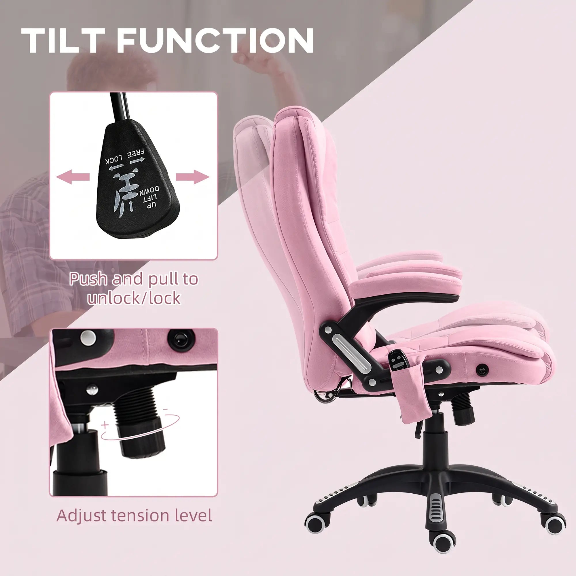 6 Point Vibrating Massage Chair, High Back Executive, Reclining, Swivel Wheels, Pink Massage Chairs at Gallery Canada