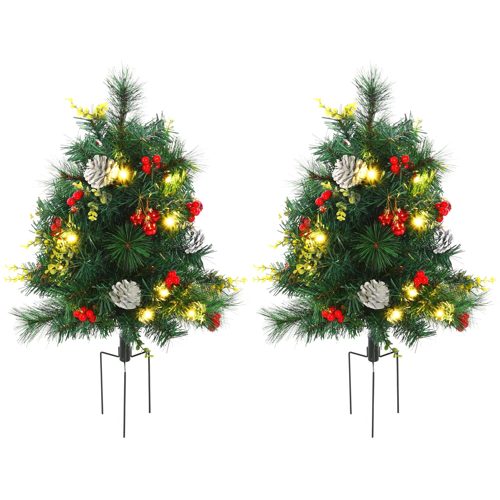 2.5ft Prelit LED Mini Christmas Tree, Pine Needles Pinecones Decor, Berry Pre Lit Christmas Trees Green at Gallery Canada