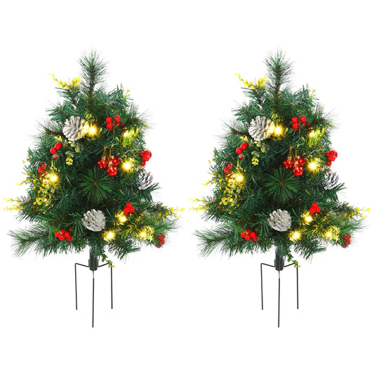 2.5ft Prelit LED Mini Christmas Tree, Pine Needles Pinecones Decor, Berry Pre Lit Christmas Trees Green at Gallery Canada