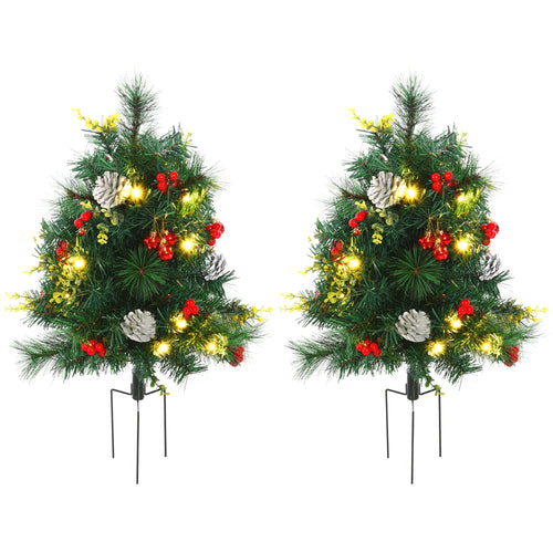 2.5ft Prelit LED Mini Christmas Tree, Pine Needles Pinecones Decor, Berry