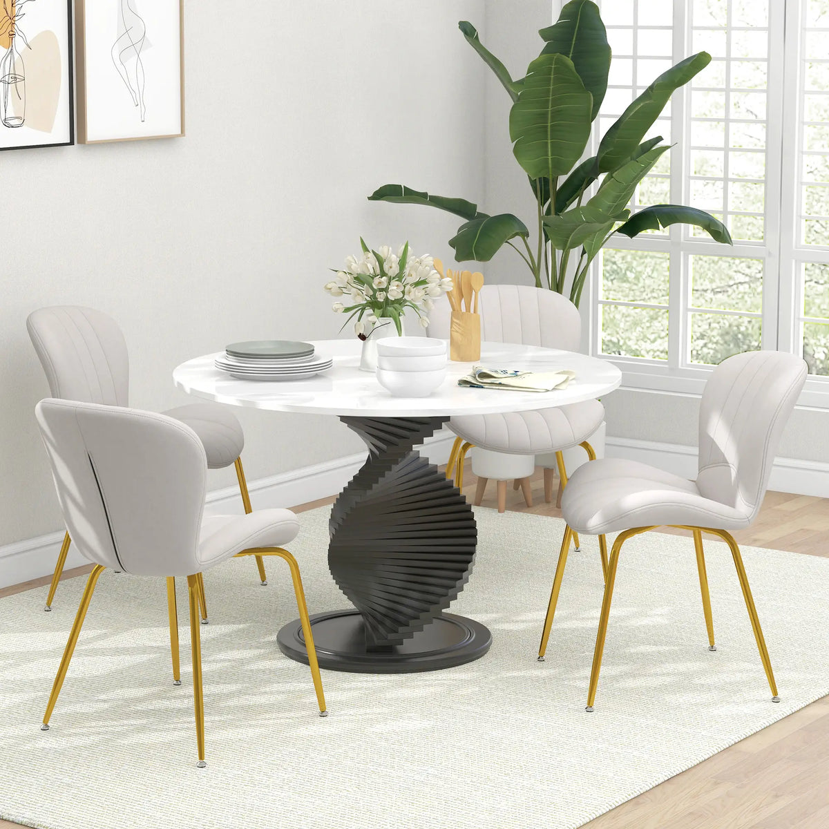 Modern Dining Chairs Set of 4, Cushioned Backrest, Cream White Dining Chairs at Gallery Canada