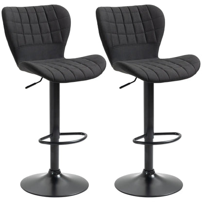 Adjustable Swivel Bar Stools Set of 2, Linen Fabric, Wide Seat, Black Bar Stools at Gallery Canada