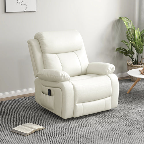 PU Leather Recliner Chair, Vibration Massage, Swivel Rocking, Remote, Cream White