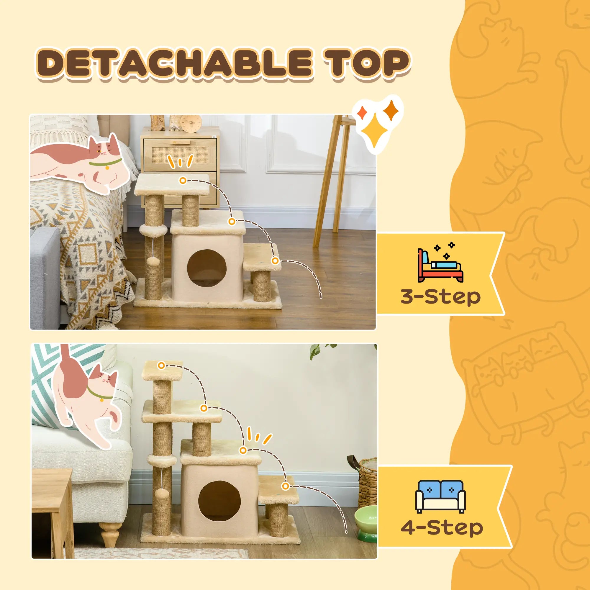 Cat Stairs with Scratching Posts, 23.6