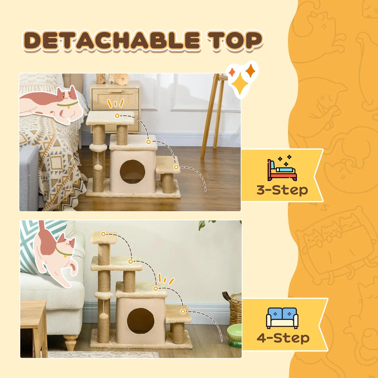 Cat Stairs with Scratching Posts, 23.6" x 15.7" x 26", Beige Dog Stairs at Gallery Canada