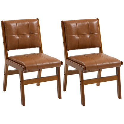 Set of 2 Kitchen Chairs, Button Tufted PU Leather Dining Chairs, Brown Dining Chairs at Gallery Canada