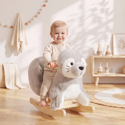 Plush Seal Ride-On Rocking Horse, 12-36 Months, Grey, Grey Rocking Horses at Gallery Canada
