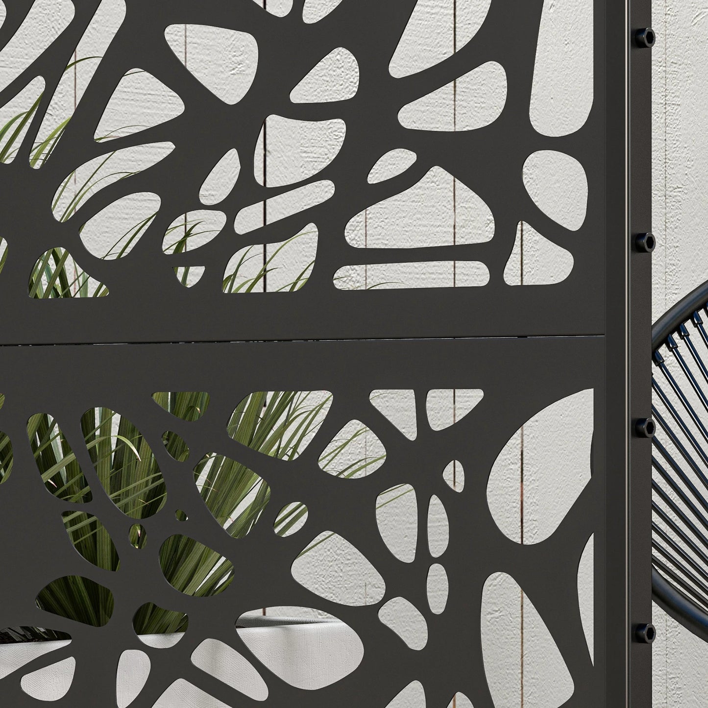 6.5FT Metal Privacy Screen, Twisted Line Style, Black Side Awnings at Gallery Canada