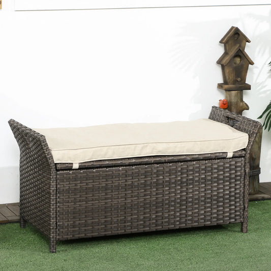 Banc de rangement d'extérieur en rotin PE 2-en-1, 29 gallons, crème