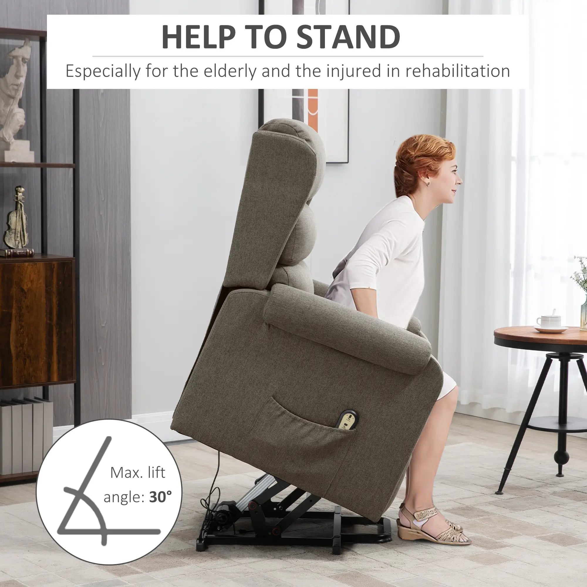 Power Lift Recliner Chair, Remote Control, Footrest, Side Pockets, Brown Electric Power Lift Chairs at Gallery Canada