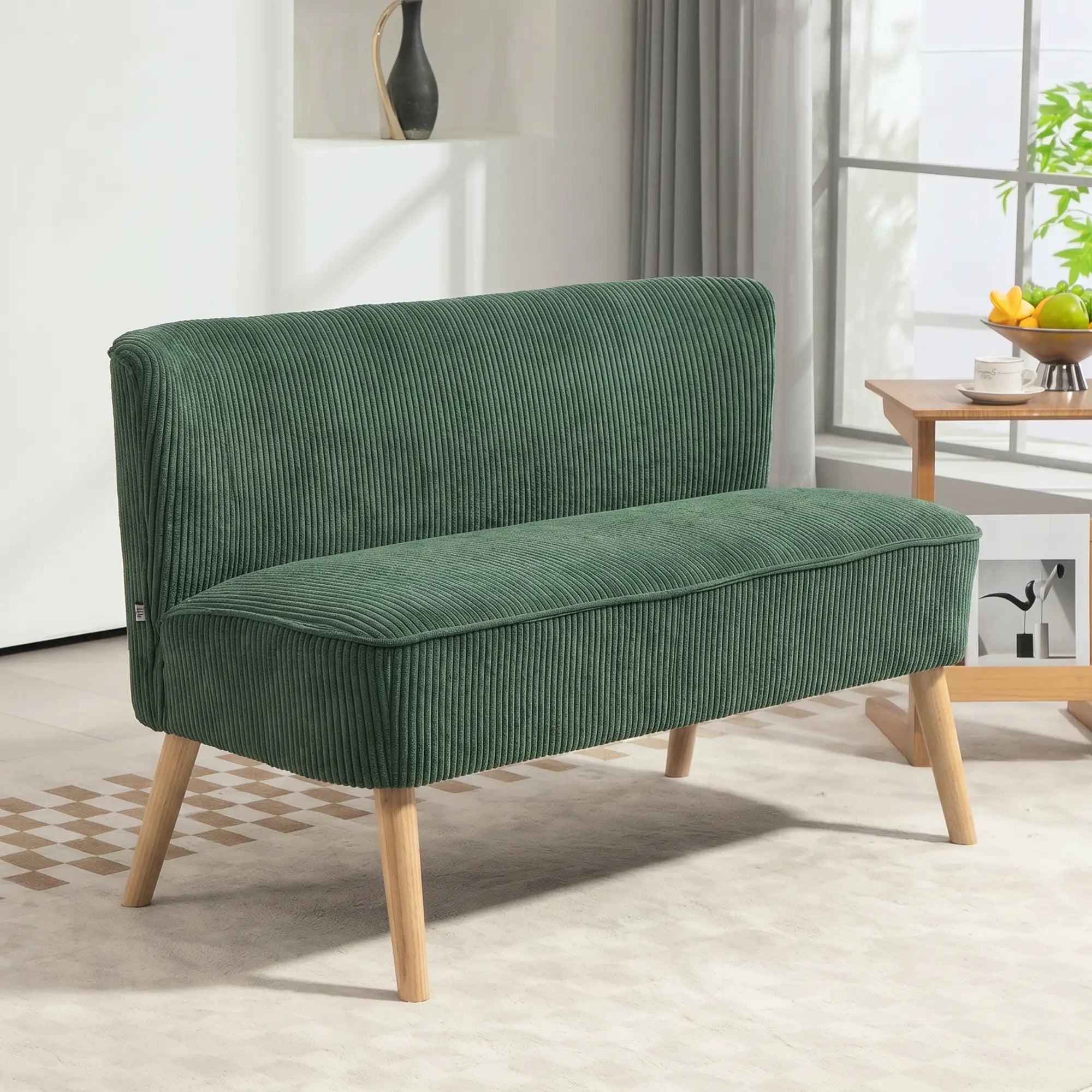 Modern 2 Seater Sofa, Upholstered Couch with Rubber Wood Legs, Green 2-Seater Sofas at Gallery Canada