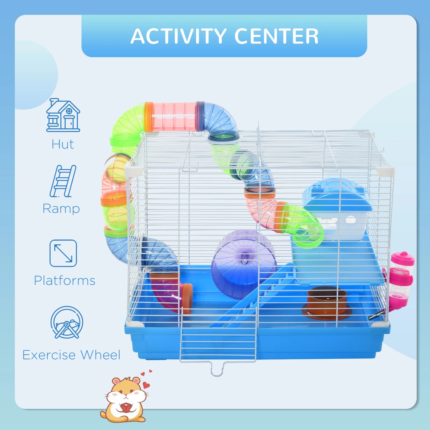 18"L Hamster Cage, 2-Level Rat Gerbil Haven, Tunnel Tube System, Blue Hamster Cages at Gallery Canada
