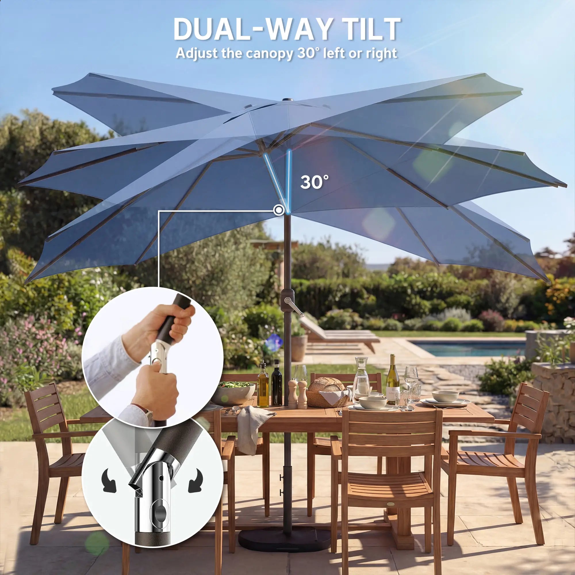 10' x 10' Round Market Umbrella, With Base, Sandbag, Crank Handle, Tilt, Blue Sun Umbrellas at Gallery Canada