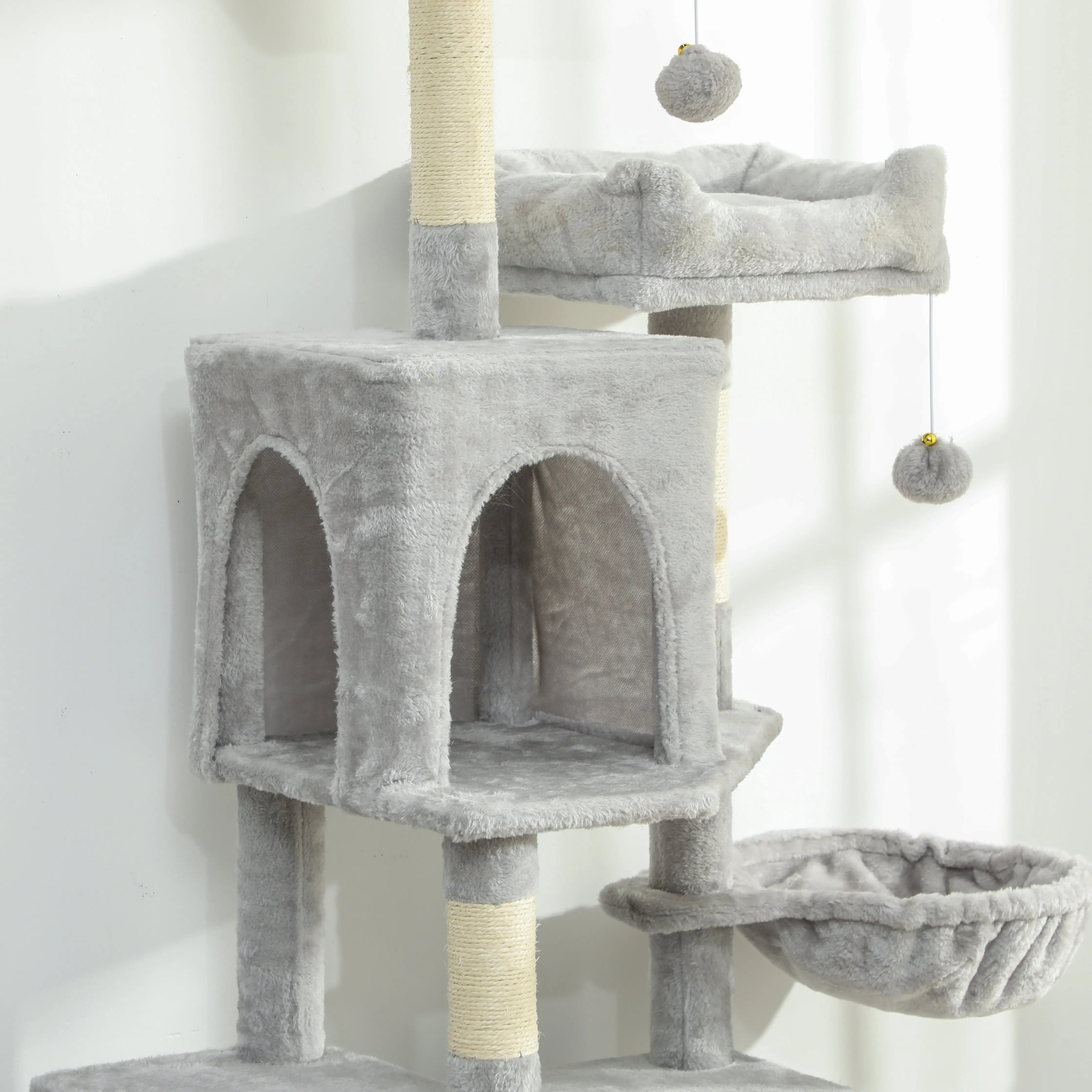 Cat Tree, 70 Inch Multi-Level Tower with Condos, Beds, Hammock, Light Grey Cat Towers at Gallery Canada