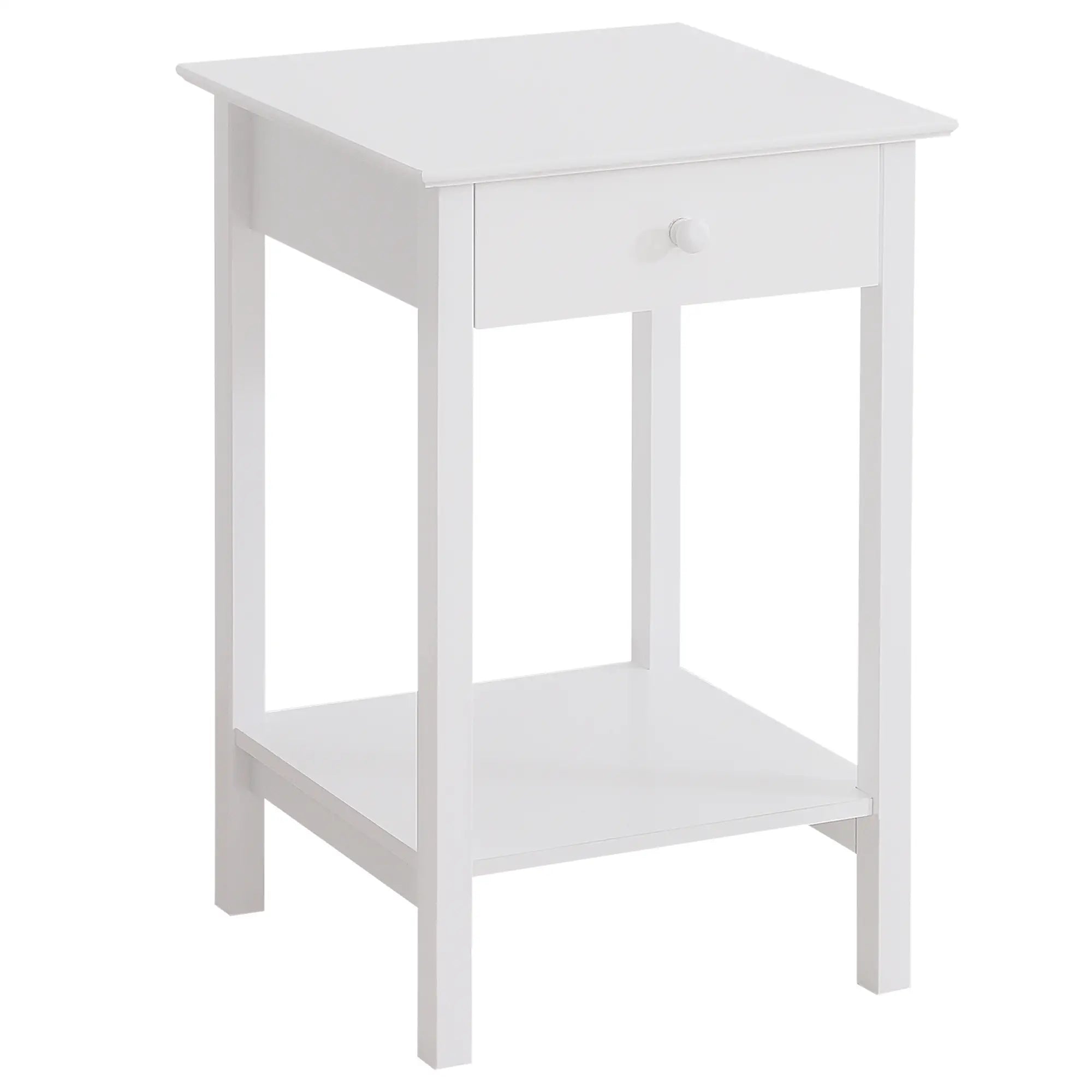 Multipurpose Bedside Table with Drawer, Storage Shelf, White Side Tables White at Gallery Canada