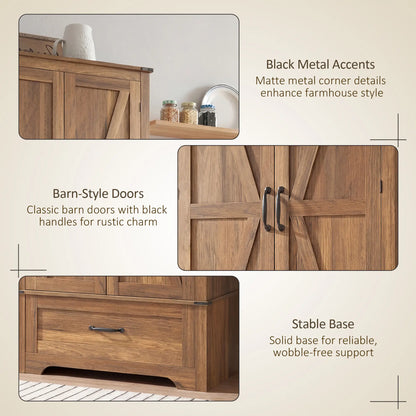 72" Farmhouse Pantry Cabinet, Adjustable Shelves, 2 Doors, Brown Kitchen Pantry Cabinets at Gallery Canada