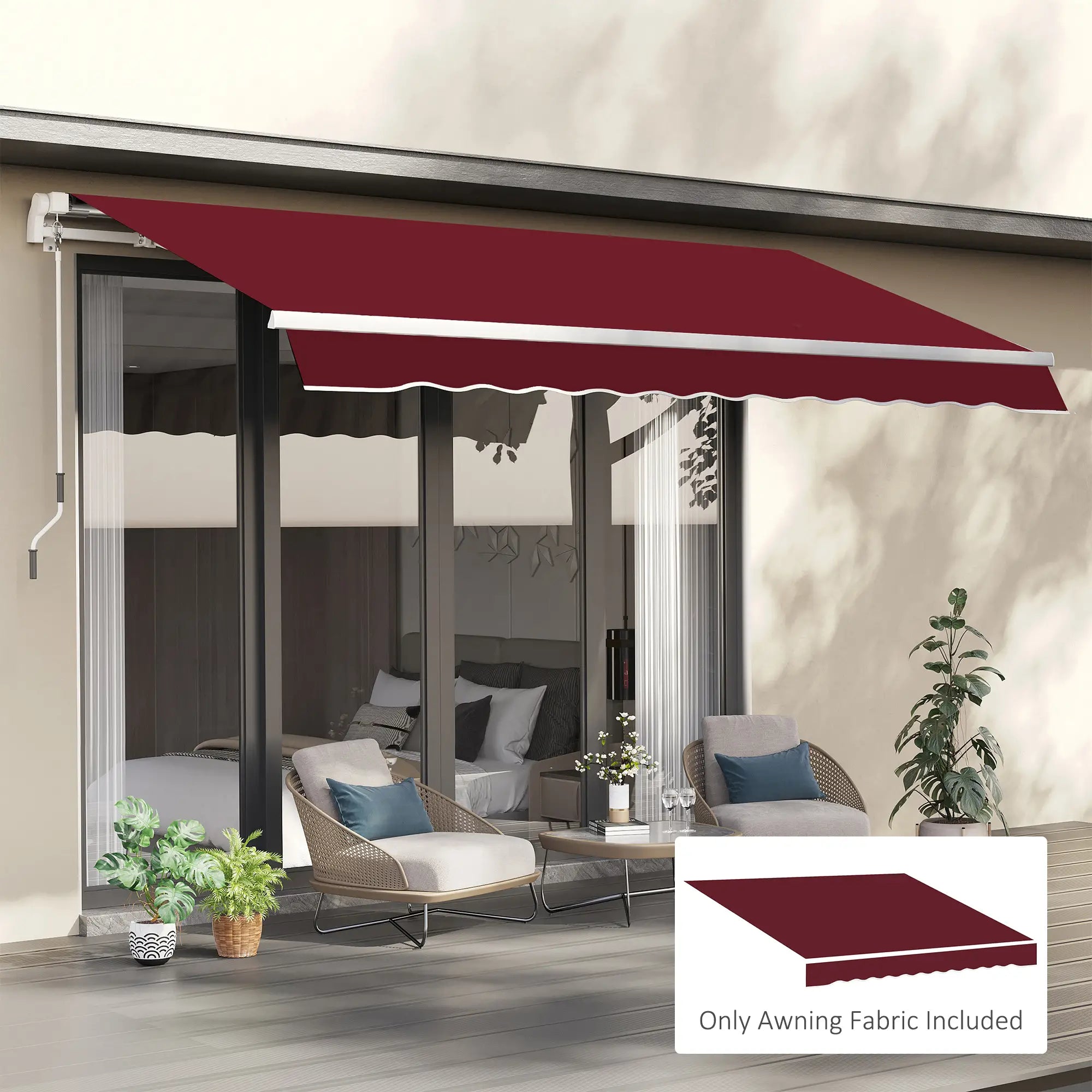 9' x 8' Outdoor Sunshade Canopy, Retractable Awning, UV Protection, Wine Red Awning Fabric Replacement at Gallery Canada