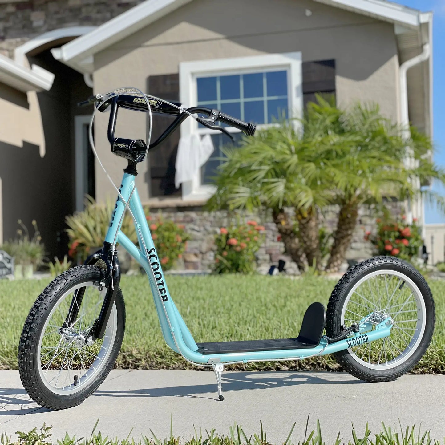 Kids Kick Scooter, 5+ Years, 16'' Inflatable Wheel, Dual Brakes, Blue Scooters at Gallery Canada