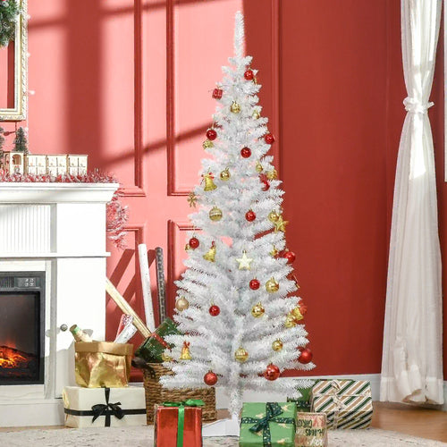 5FT Artificial Pencil Christmas Tree, Realistic Branches, White