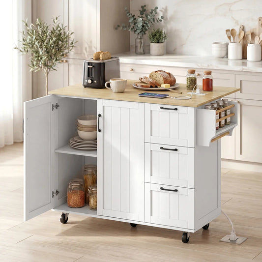 Kitchen Island With Drop Leaf, White Kitchen Islands & Kitchen Carts White, Oak Wood Grain at Gallery Canada