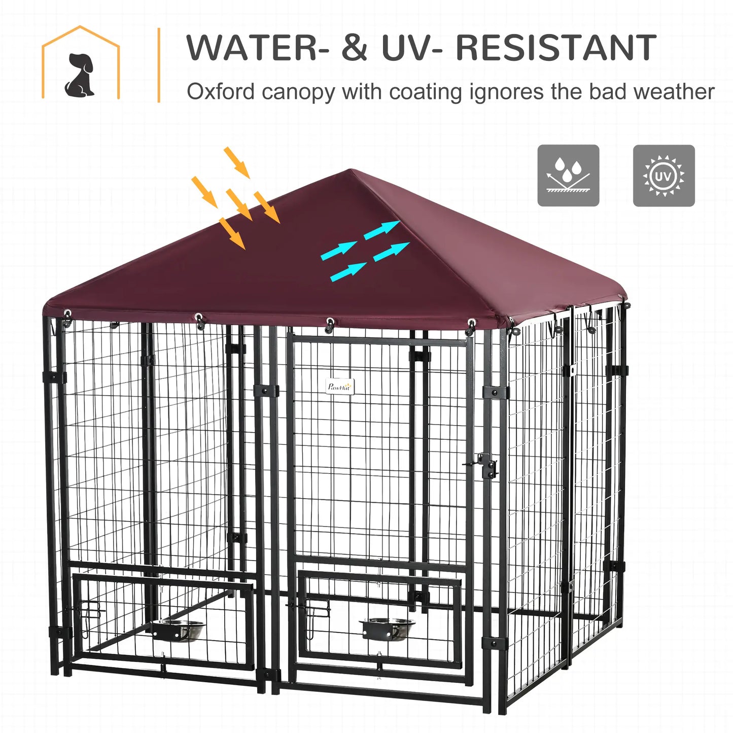 Large Steel Dog Kennel, 4.6ft x 4.6ft x 5ft, Lockable Playpen, UV-Resistant Canopy Houses, Kennels & Pens at Gallery Canada