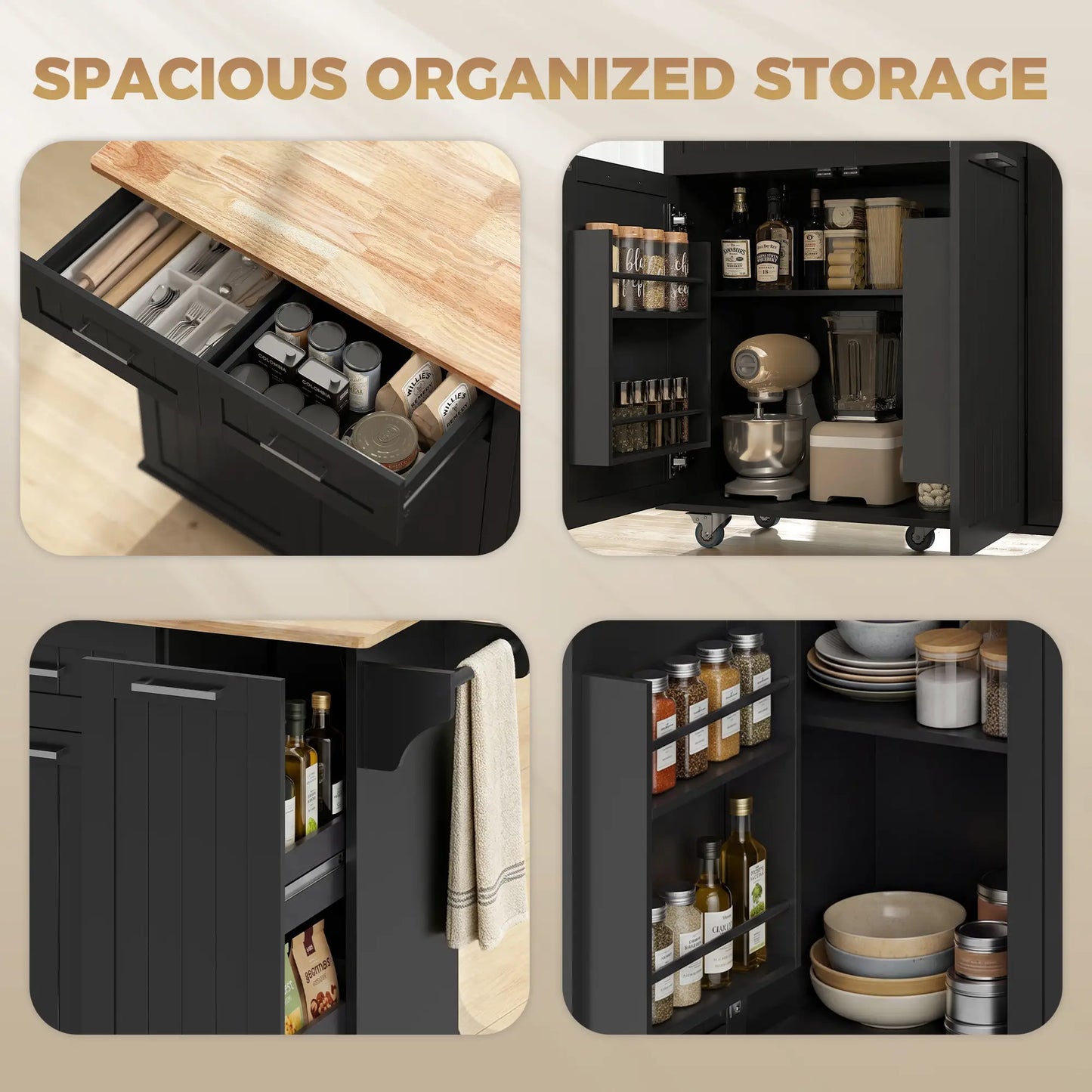 Rolling Kitchen Island With Drop Leaf, Charging Station, Black Kitchen Islands & Kitchen Carts at Gallery Canada