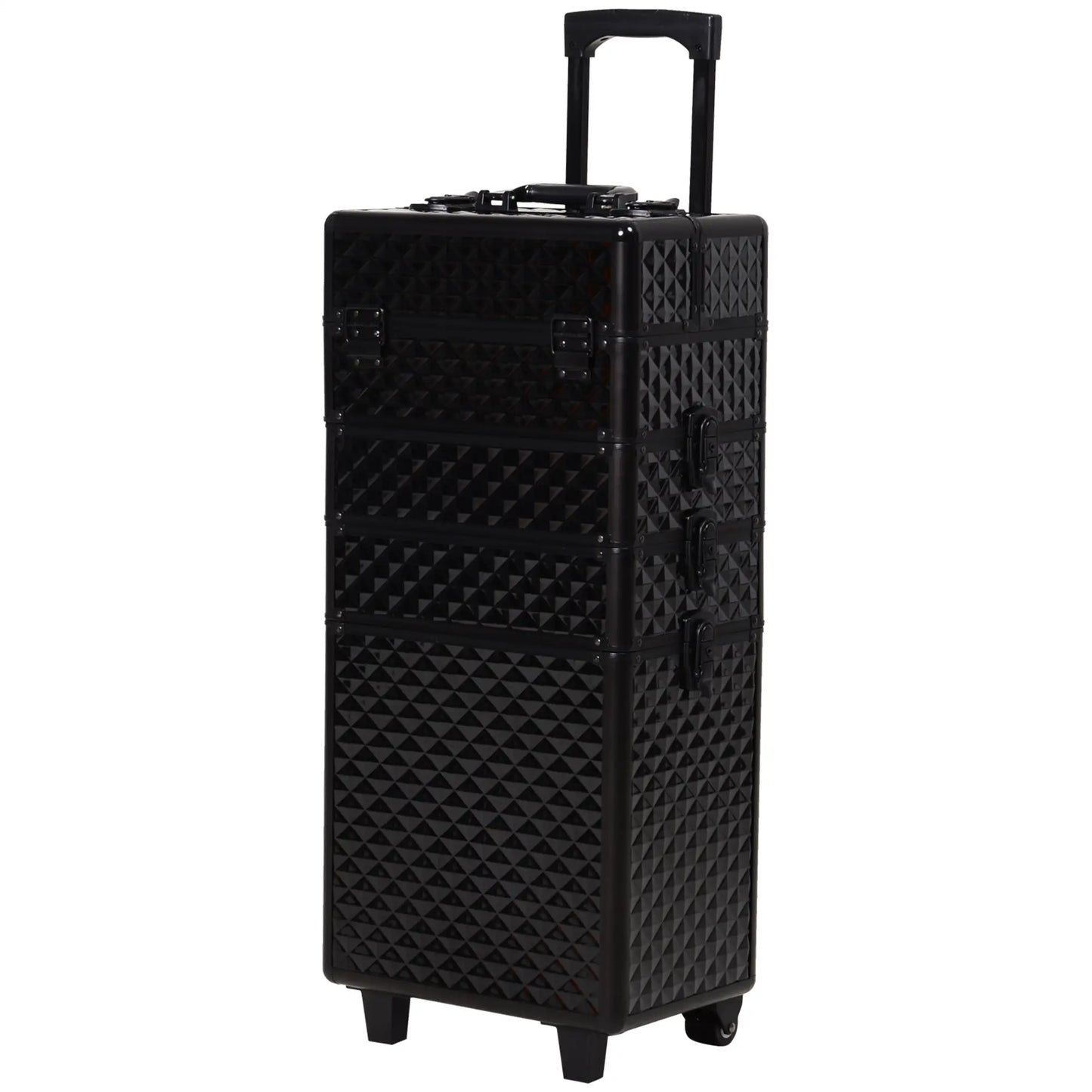 Portable Aluminum Makeup Train Case, 4 in 1, 2 Wheels, Multiple Compartments Makeup Cases Black at Gallery Canada