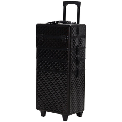 Portable Aluminum Makeup Train Case, 4 in 1, 2 Wheels, Multiple Compartments Makeup Cases Black at Gallery Canada