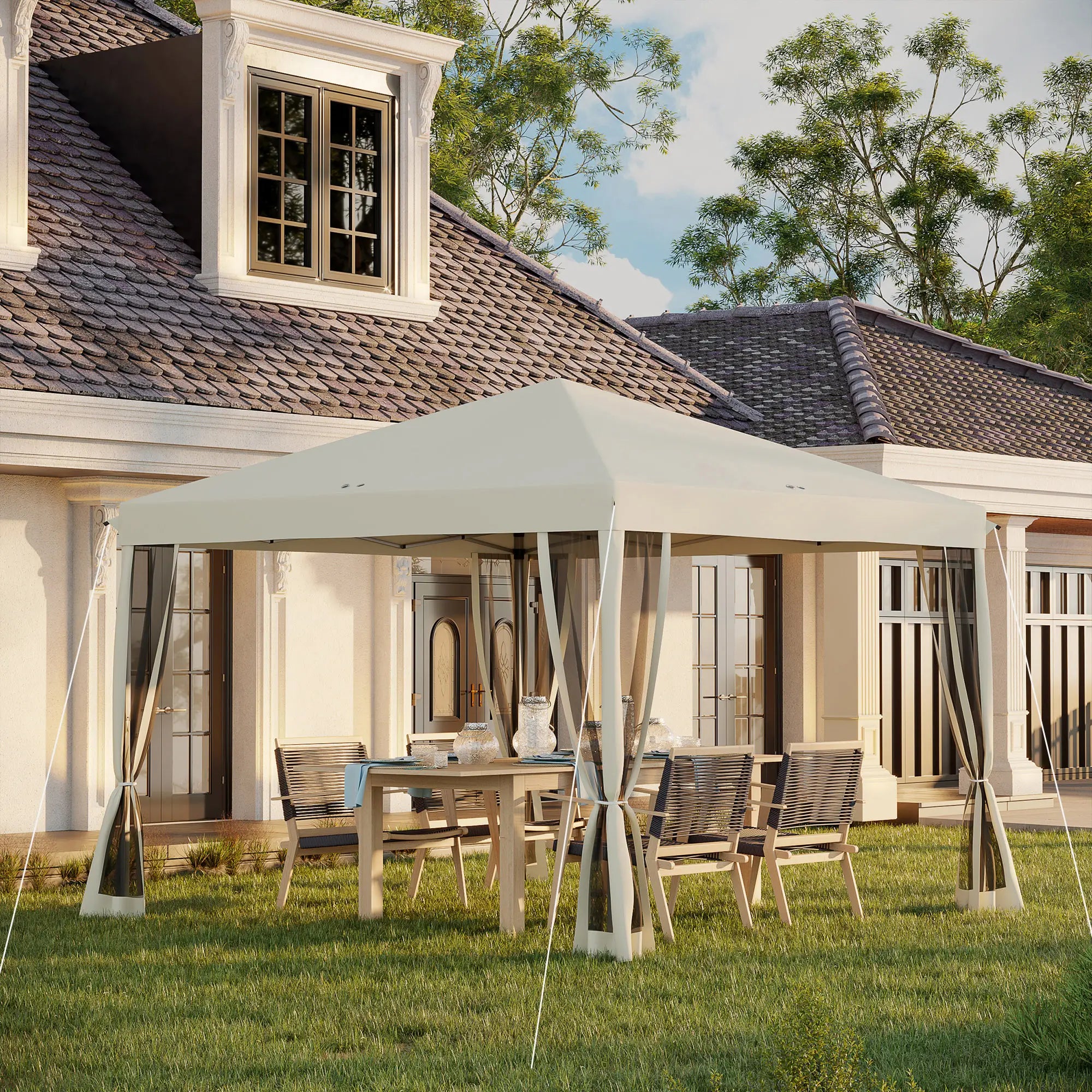 10' x 10' Pop Up Canopy Tent, Removable Mesh Sidewall, Carry Bag, Beige Pop Up Canopies at Gallery Canada
