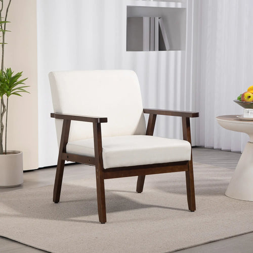 Modern Accent Chair, Cushioned Seat, Linen-Feel Upholstery, Cream White