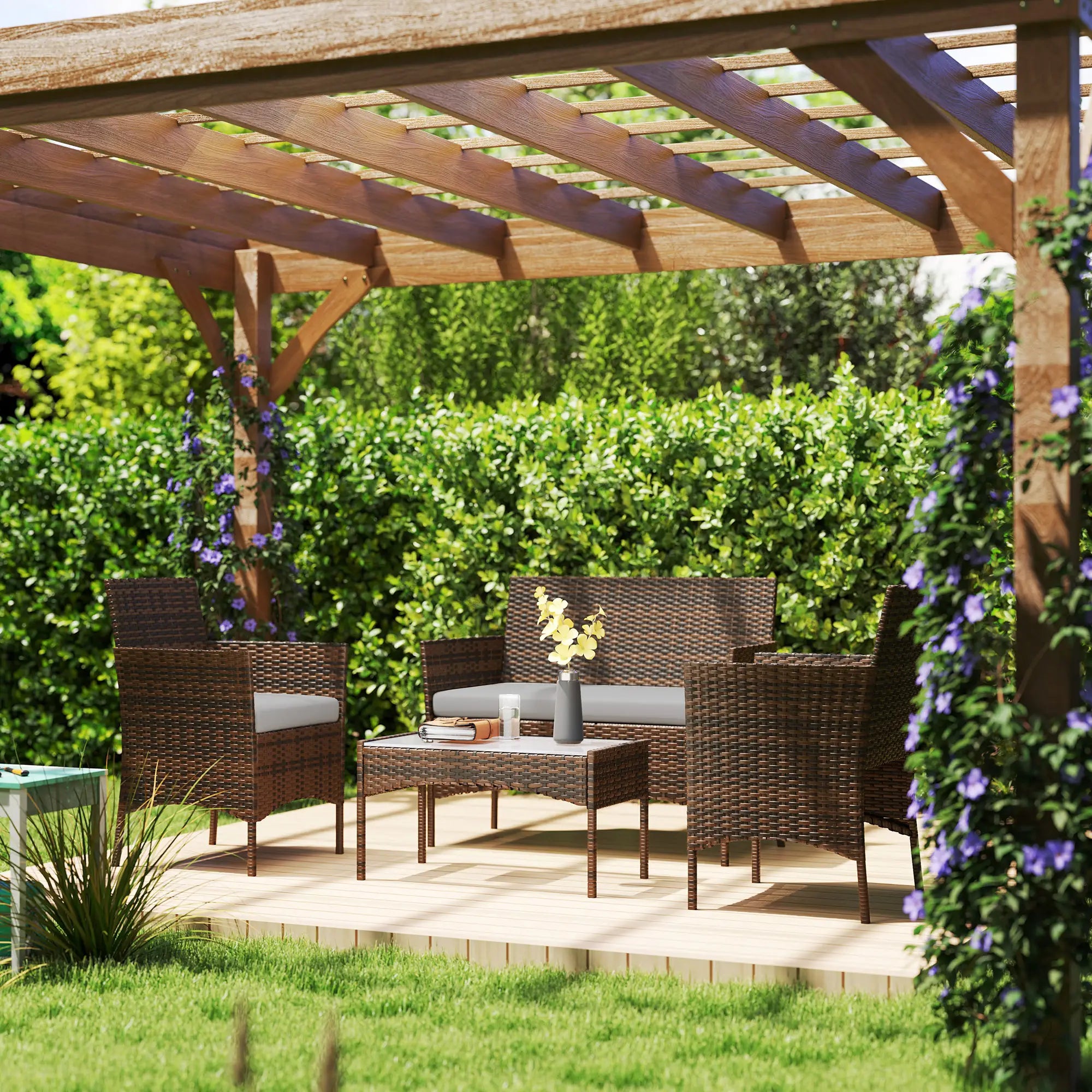 4-Piece Wicker Outdoor Balcony Set, Rattan Patio Furniture, Grey Patio Furniture Sets at Gallery Canada