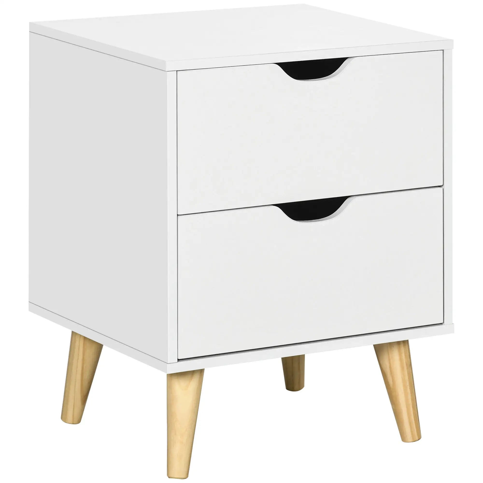 Modern Bedside Table, Nightstand with 2 Drawers, Pine Wood Legs, White Bedside Tables at Gallery Canada