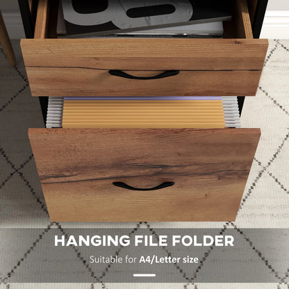 Vertical Filing Cabinet with Wheels, 26.2", 2 Drawers, Open Shelf, Rustic Brown Office Cabinets & Cupboards at Gallery Canada