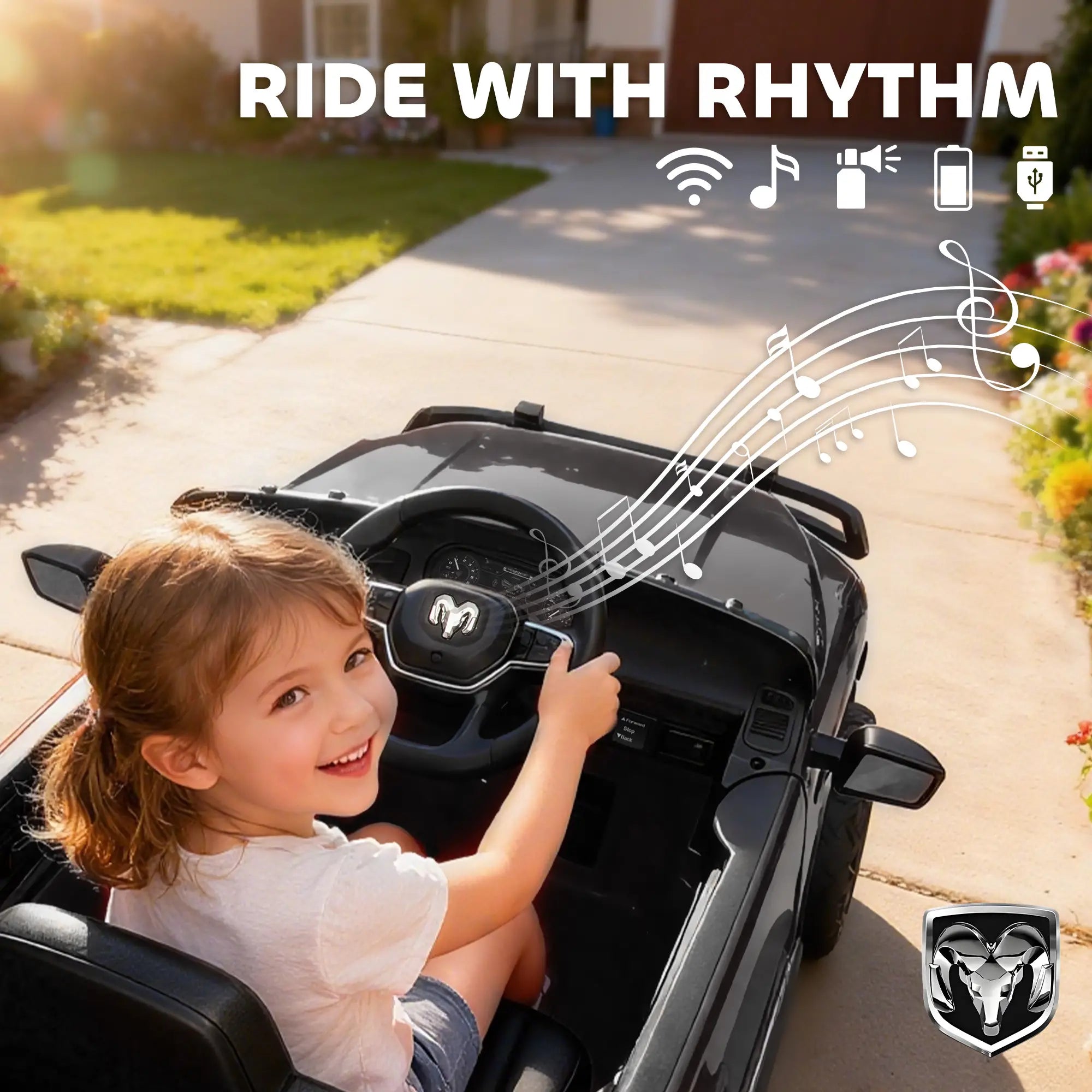 12V Ride On Car, Dodge RAM 3500, Remote Control, Suspension, Black Electric Toy Cars at Gallery Canada