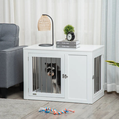 2-in-1 Dog Cage and Side Table, Two Lockable Doors, Medium Size, White Houses, Kennels & Pens at Gallery Canada