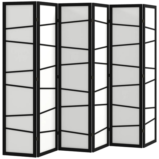 66.9" Folding Room Divider, 6 Panel Wood Frame Partition, White Room Dividers White, Black at Gallery Canada
